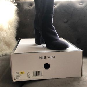 Navy blue velvet boots